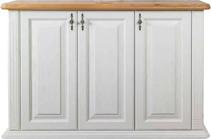 Biela úzka komoda s tromi dvierkami, 140x47x90 cm