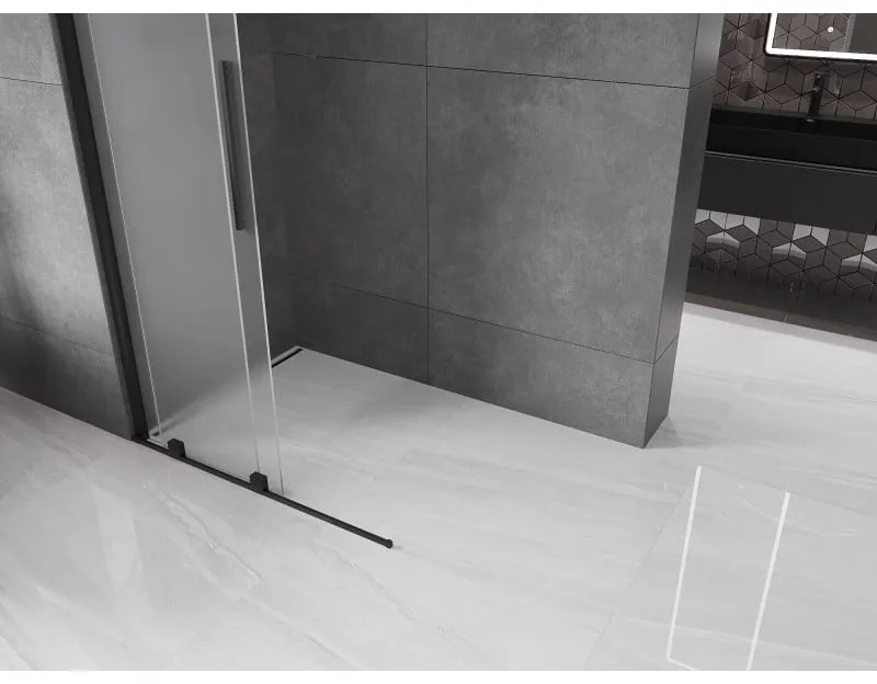 Mexen Velar, sprchová zástena s posuvnými dverami Walk-in 110 x 200 cm, 8mm sklo námraza, čierna matná, 871-110-000-33-70