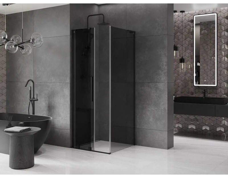 Mexen Velar L, sprchový kút s posuvnými dverami 90 x 90 cm, 8mm šedé sklo, čierna matná, 871-090-090-43-70