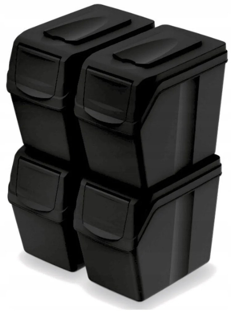 Odpadkové koše na triedený odpad, 4ks x 20l SORTIBOX SLIM - čierne