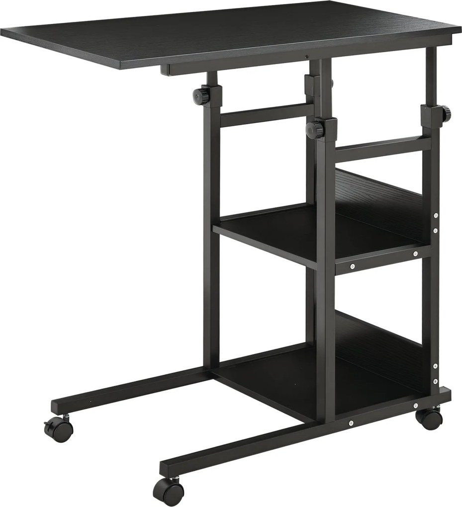 HOMCOM Posteľný Stôl na Kolieskach 80x40 cm C-Formovaný Stôl so Nastaviteľnou Výškou 3 Úrovne 72-82 cm Kovový Rám pre Obývačku a Kúpeľňu Čierny | Aoso