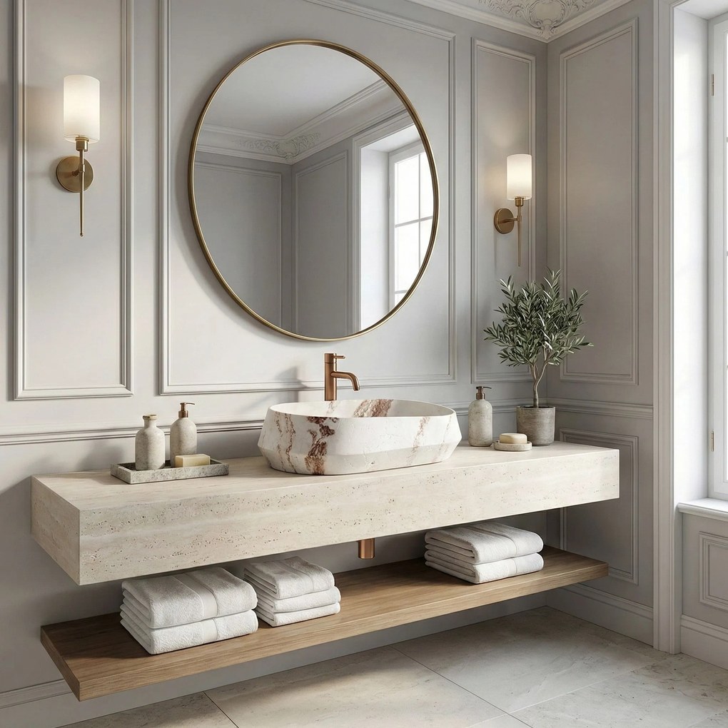 Rea Zoe Travo, umývadlo na dosku 590×380×170 mm, béžová / ecru imitácia kameňa matná, REA-U3540