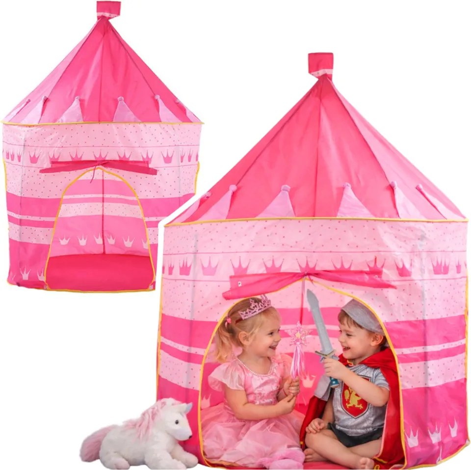LEAN Toys Detský stan domček Palác princeznej, ružový 135 x 105 cm