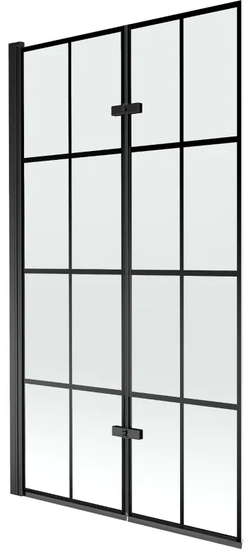 Mexen Castor, 2-krídlová vaňová zástena 100 x 150 cm, 6 mm číre sklo-čierny vzor, čierny profil, 892-100-002-70-77