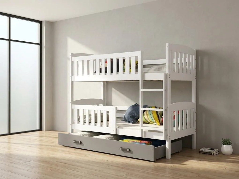 Poschodová posteľ KUBO 200x90 | biela - grafitová