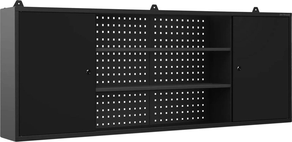 Visiaca dielenská skrinka s perforovanou doskou, čierna, 1600x600x200 mm: LEO All Black
