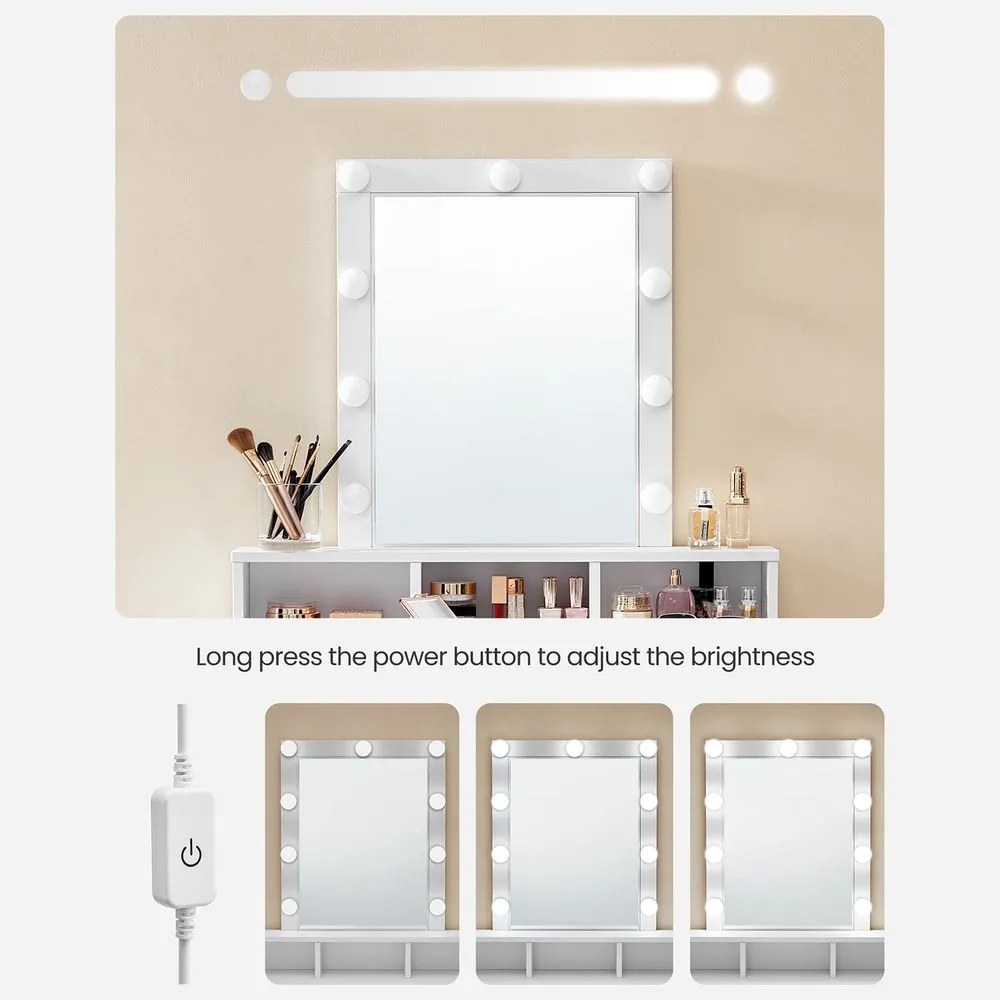 Toaletný stolík so zrkadlom a žiarovkami SONGMICS RDT114W01