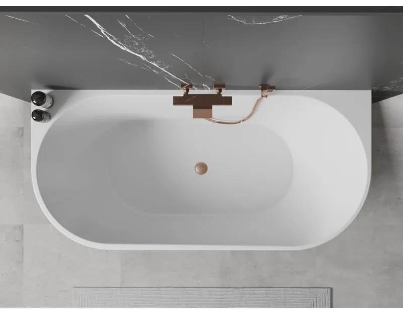 Mexen Oval, voľne stojaca nástenná vaňa 170 x 80 cm, biela, medený prepad, 52671708000-65