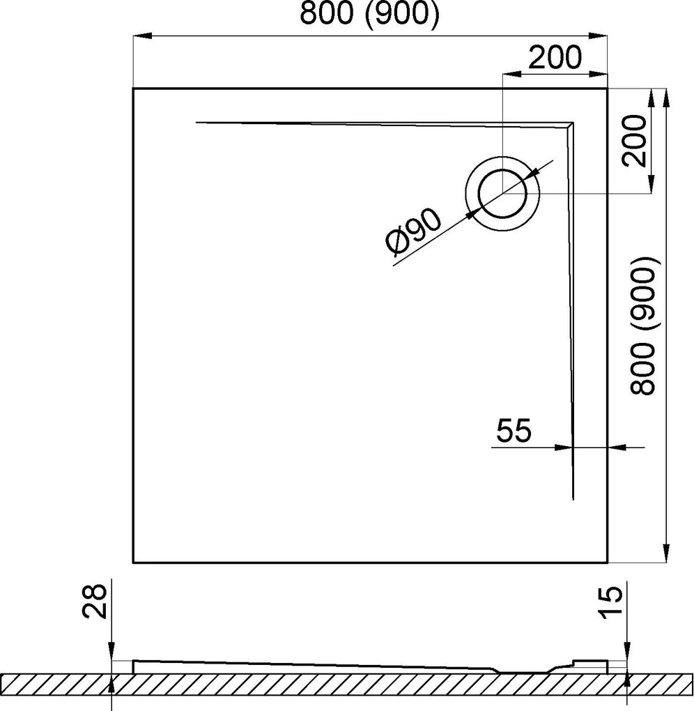 Polimat Štvorcová sprchová vanička z minerálneho kompozitu Perrito SQ 80x80 (90x90) POLIMAT-Farba: Čierna, POLIMAT-Rozmery: 90x90