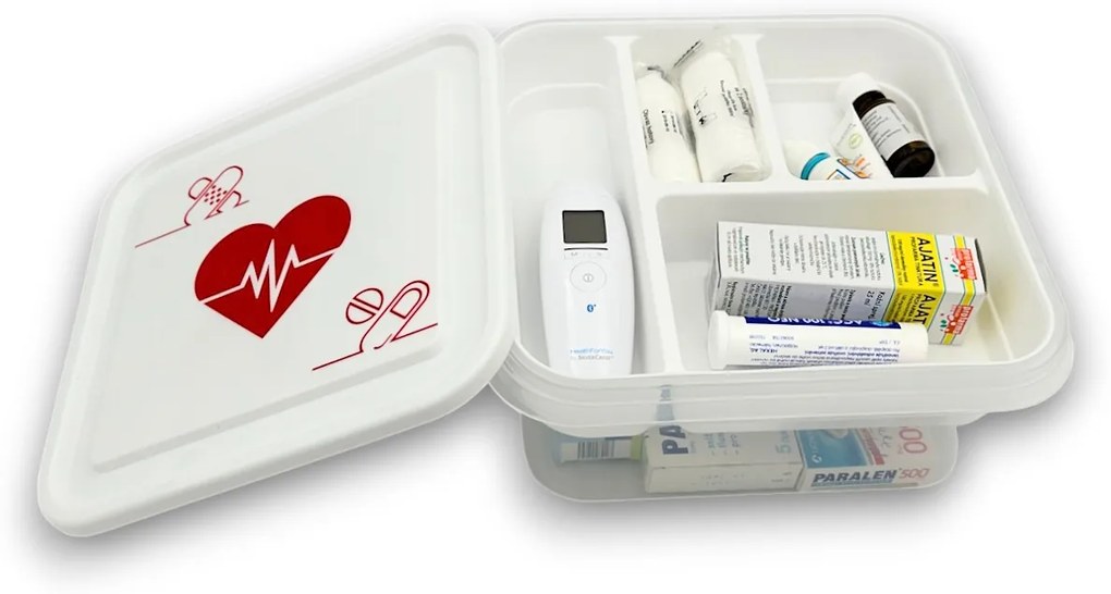 Organizér, úložný box na lieky, 2v1, LEKÁRNIČKA SRDCE