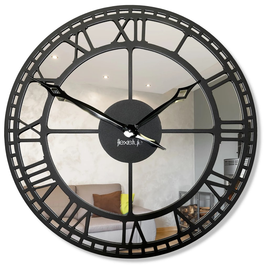 Nástenné kovové hodiny Loft Flexistyle z21a, 50cm čierna