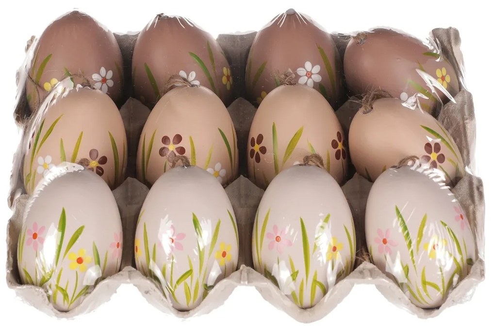 Sada umelých maľovaných vajíčok hnedo-biela, 12 ks