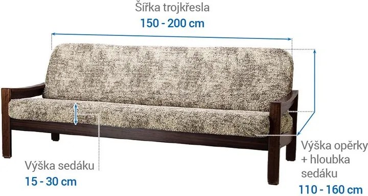 Bielastické poťahy MARMO béžové trojkreslo s drevenými rúčkami (š. 150 - 200 cm)