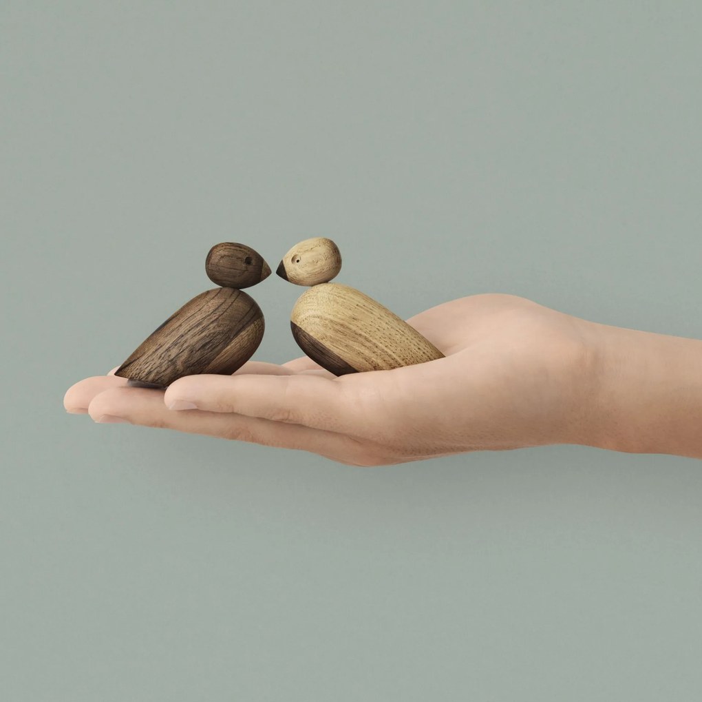 Kay Bojesen Drevený vtáčik Natural and Smoked Oak Wood – set 2 ks