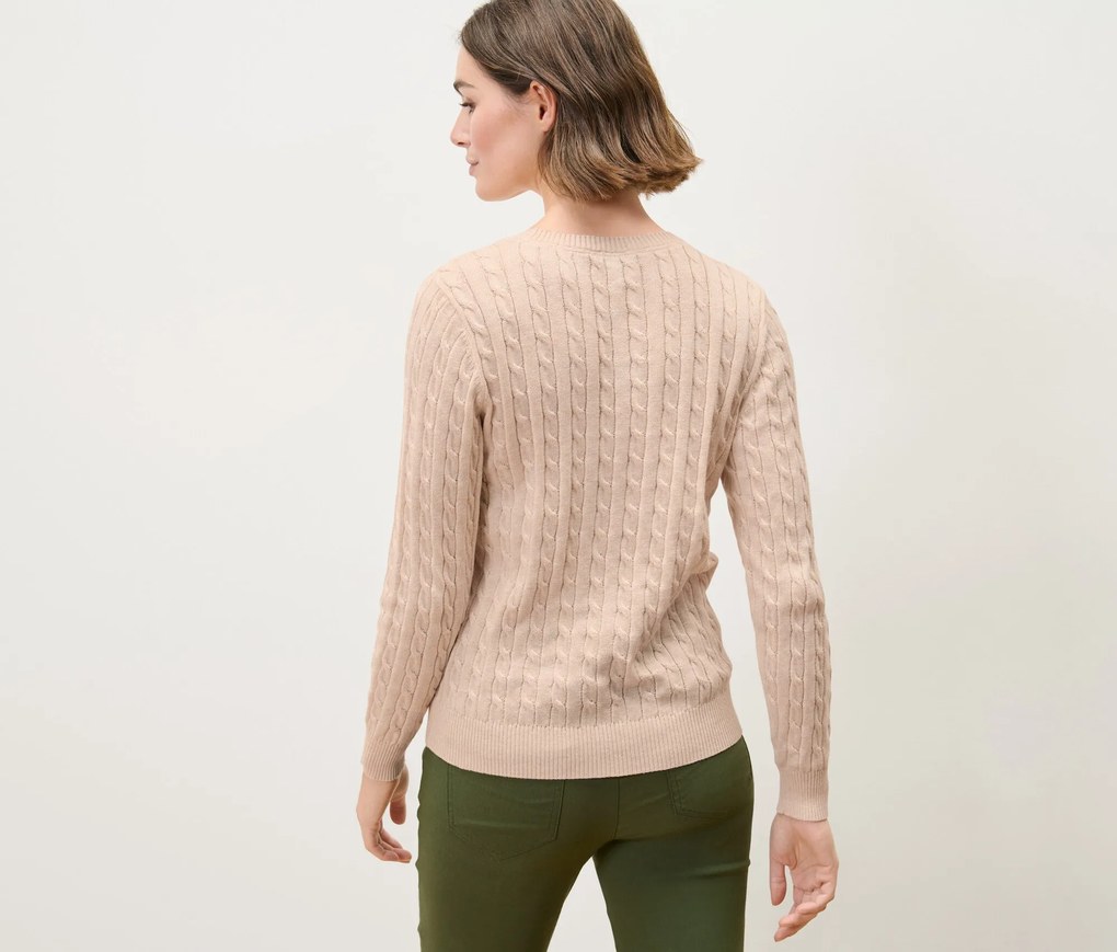 Pletený pulóver s vrkočovým vzorom, krémový