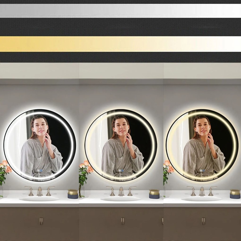 Okrúhle zrkadlo IDEAL BLACK 80 cm - s LED podsvietením a vyhrievaním