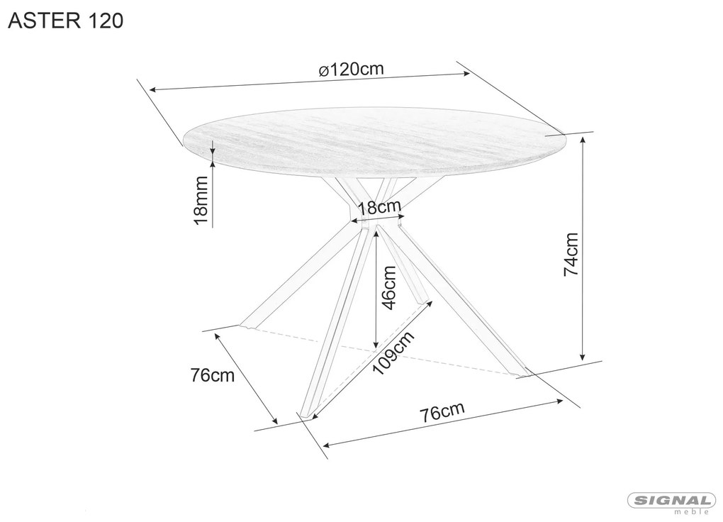 Kulatý stůl Aster 120 cm dub přírodní/černý