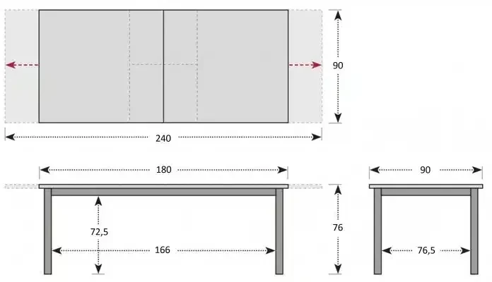 FIRENZE - rozkladací hliníkový stôl 180/240 x 90 x 75 cm