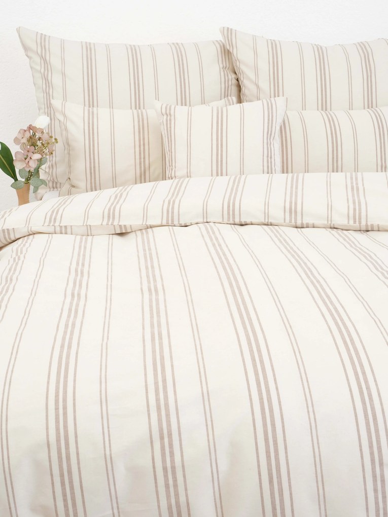 Predĺžené bavlnené obliečky Natural - Prúžky béžové