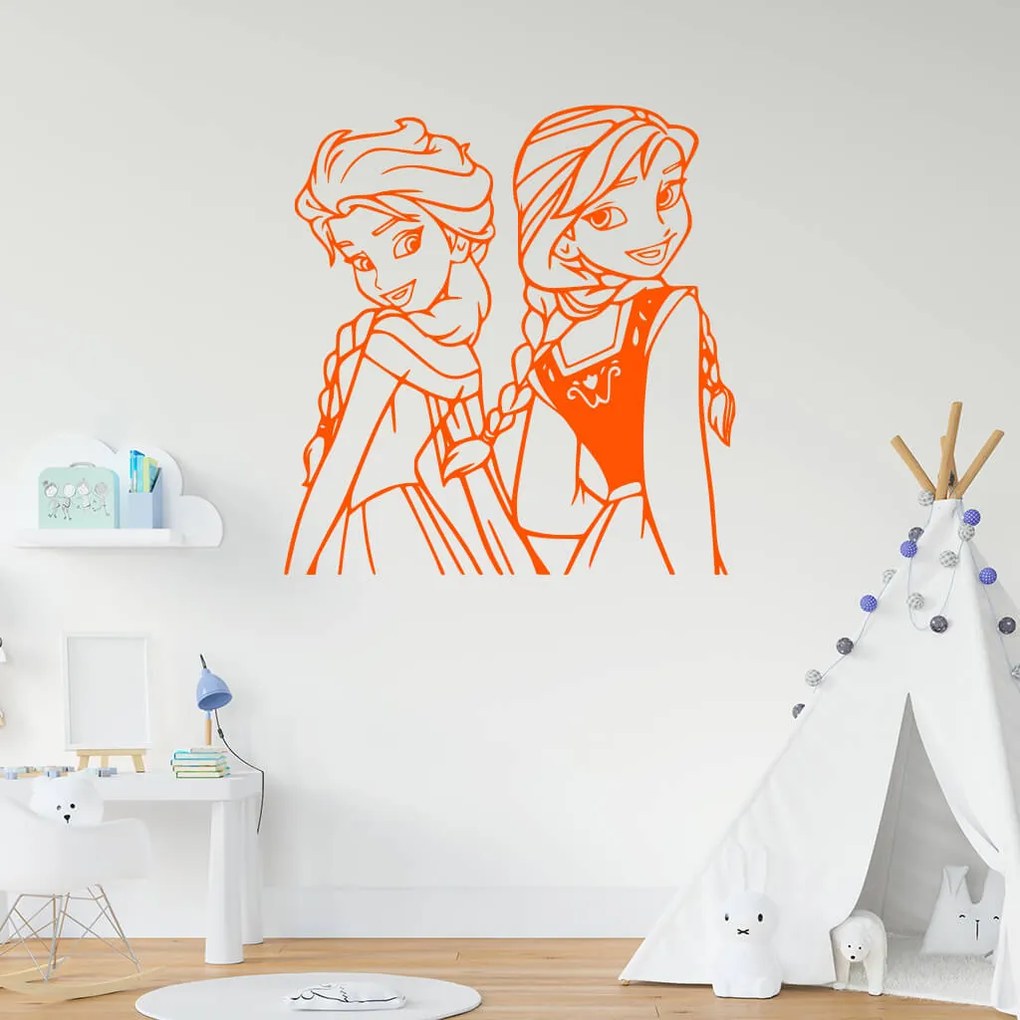 Veselá Stena Samolepka Ľadové kráľovstvo Elsa a Anna Farba: oranžová, Veľkosť: 100 x 104 cm