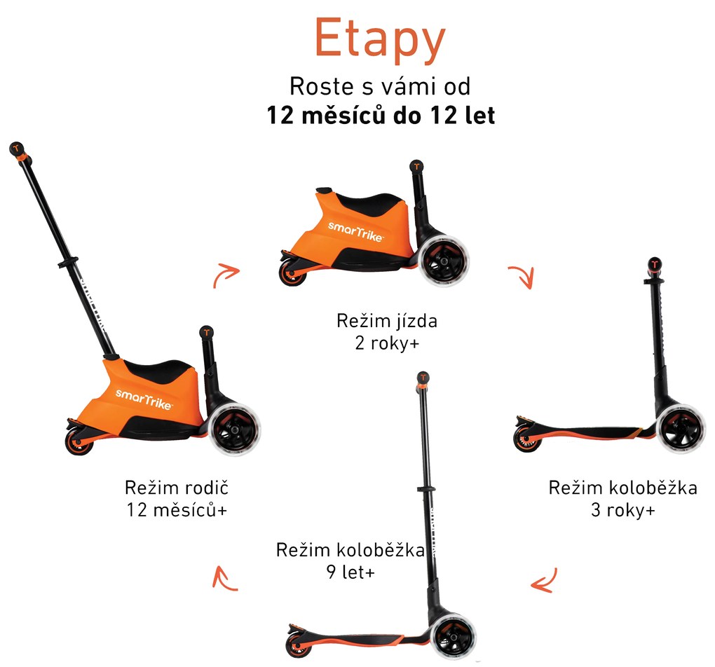 Xtend Scooter Ride-on orange – multifunkčná kolobežka