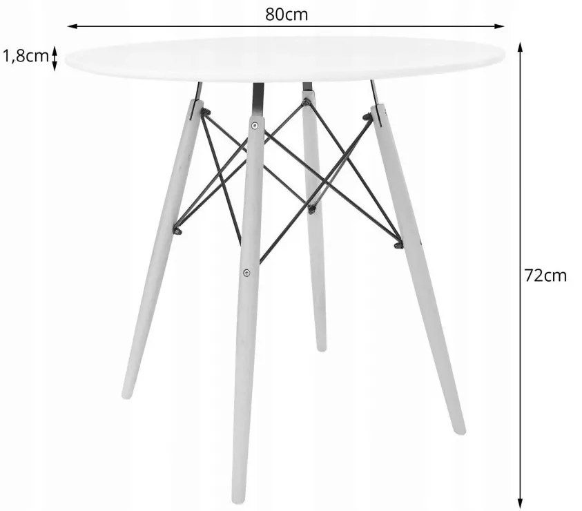 Jedálenská zostava TODI 80cm okrúhly stolový set biely + 4 stoličky OSAKA čierne Farba: Hnedá