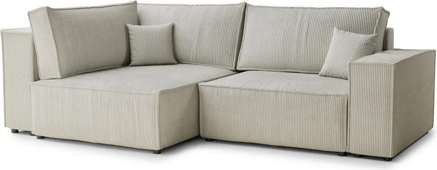 Krémovobiela menčestrová rozkladacia/s úložným priestorom rohová pohovka (ľavý roh/do L) Tonga – Maison de Rêve