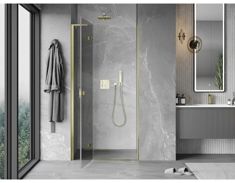 Mexen Mist-H L, 1-krídlové sprchové dvere ľavé 95 cm, číre sklo, zlatý lesklý profil, 8A5L-095-000-50-00-L