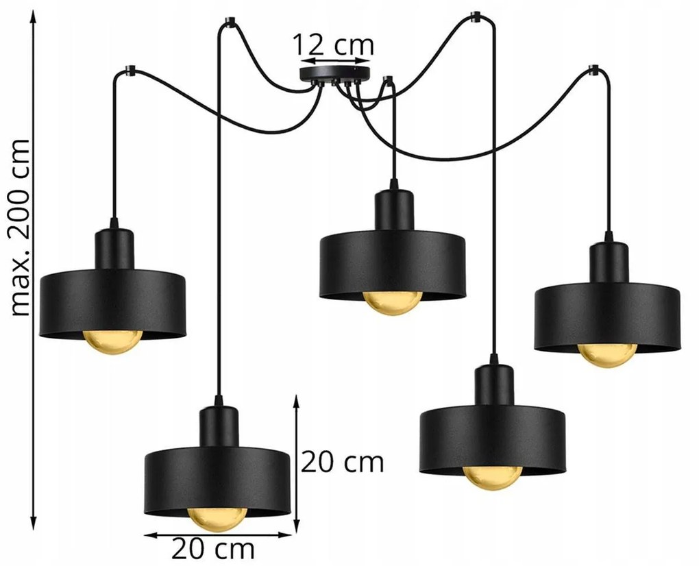 Závesné svietidlo BARCELONA SPIDER, 5x kovové tienidlo (výber z 2 farieb)