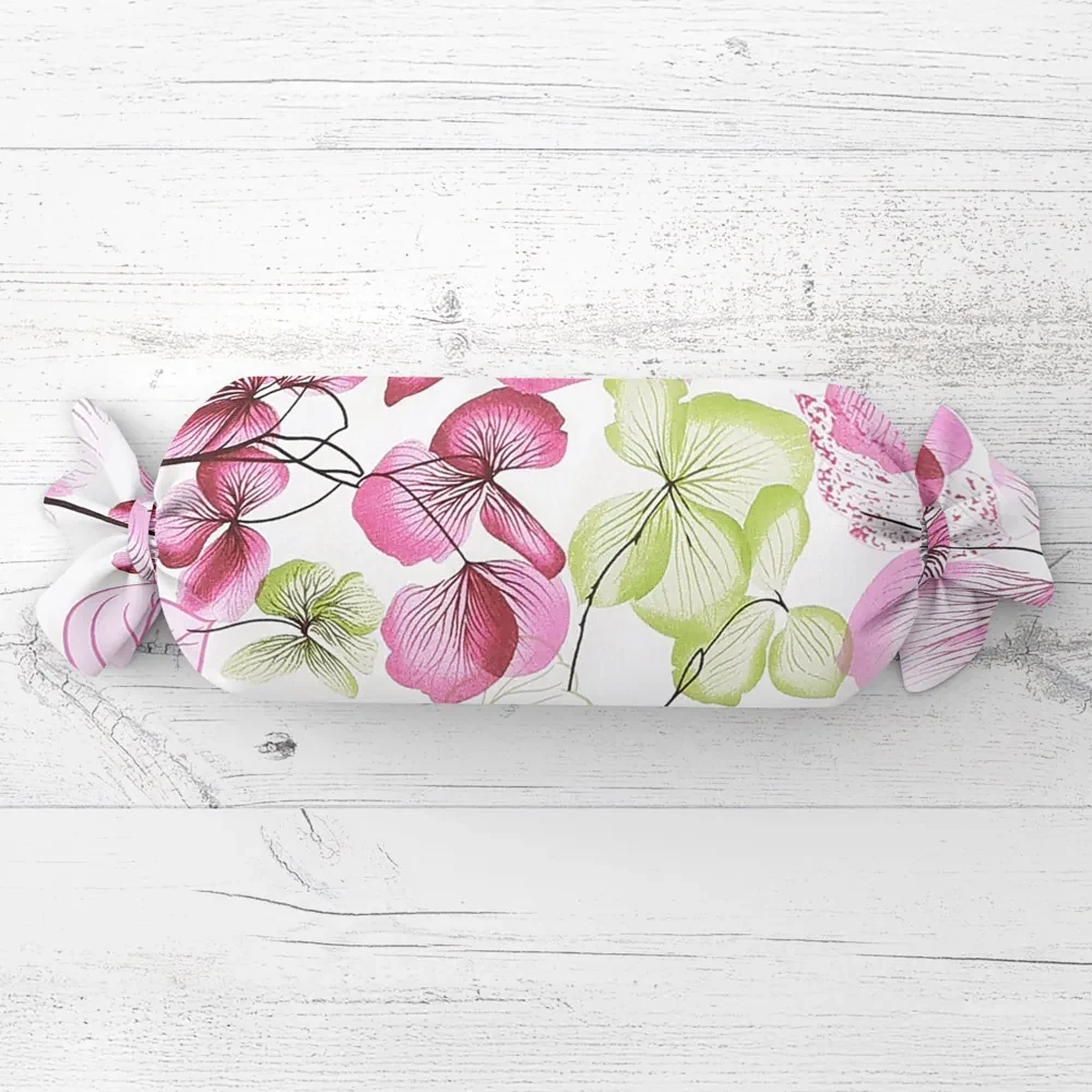 Biante Vankúš valec bonbon Sandra SA-366 Ružovo-zelené kvety na bielom 15x40 cm