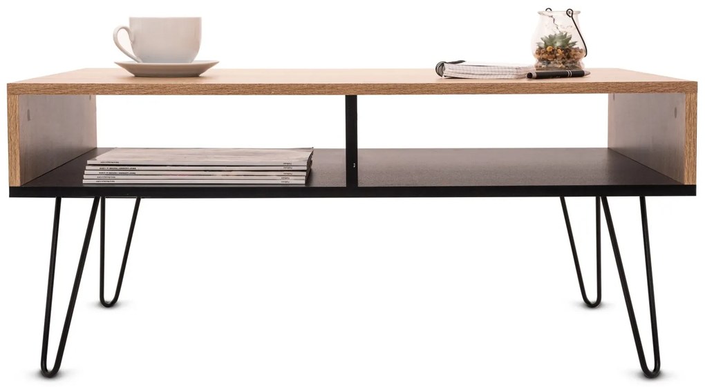 Tutumi, obdĺžnikový konferenčný stolík 90x60x40 cm R20FFTCFT001, čierna-dub sonoma, KRZ-07000