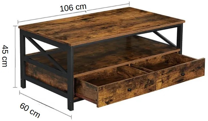 Konferenční stolek Houseland Rustic hnedý/čierny