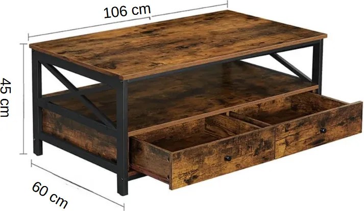 Konferenčný stolík Houseland Rustic hnedý/čierny