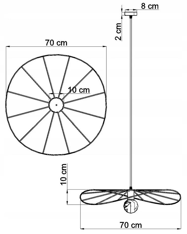 Závesné svietidlo Eskola, 1x čierne drôtené tienidlo, (fi 70 cm)