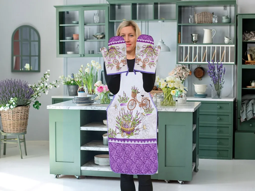 Bielo-fialová kuchynská zástera LAVANTA HAMPER