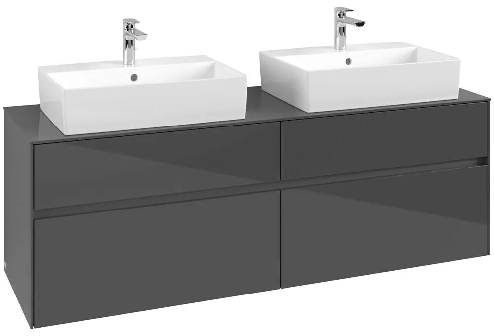 VILLEROY &amp; BOCH Collaro závesná skrinka pod dve umývadlá na dosku, 4 zásuvky, 1600 x 500 x 548 mm, Glossy Grey, C13700FP