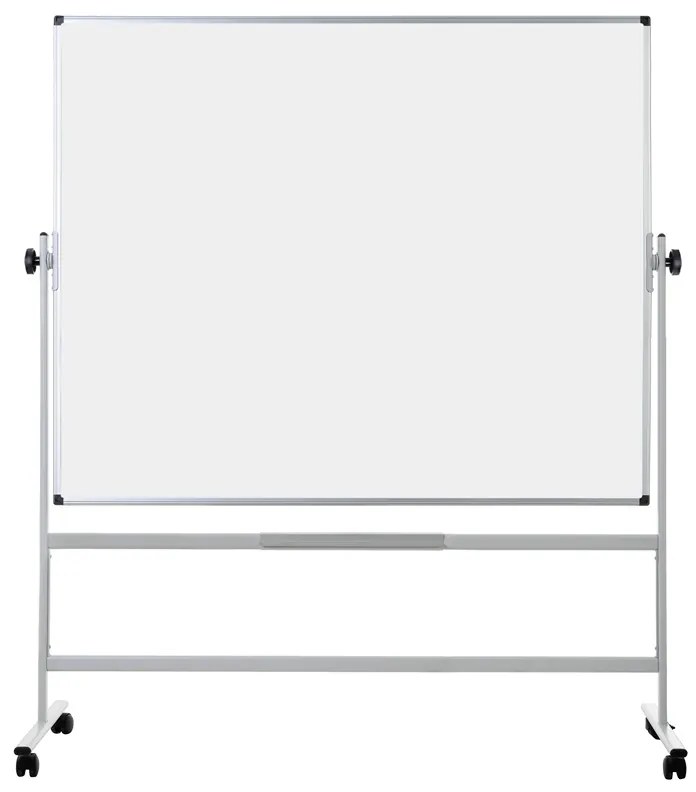 Mobilná otočná obojstranná biela popisovacia tabuľa, magnetická, 1500 x 1200 mm