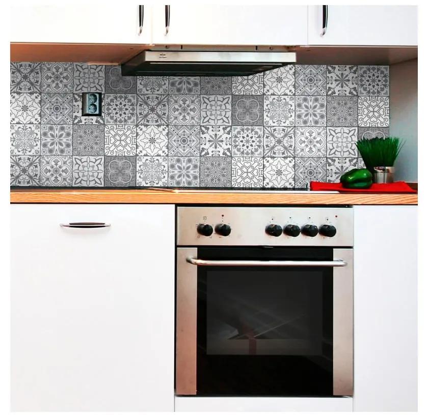 Sada 12 nástenných samolepiek Ambiance Wall Decal Tiles Grey and White Torino, 15 × 15 cm