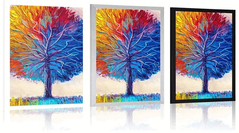 Plagát farebný akvarelový strom - 60x90 silver