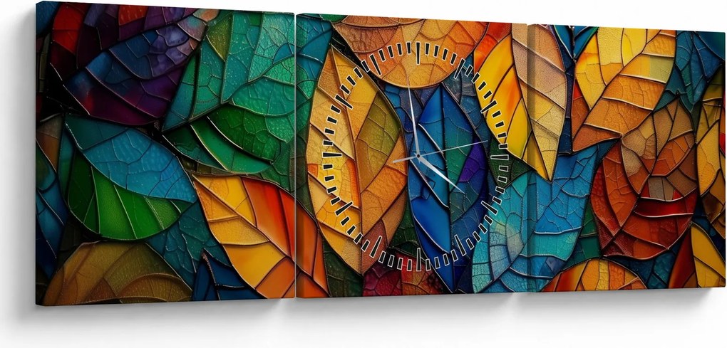 Obraz - Mozaika z listov (s hodinami) (90x30 cm)
