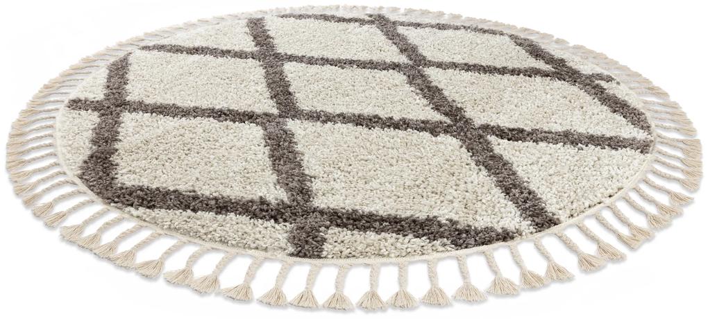 Okrúhly koberec BERBER TROIK,  krémová - strapce, Maroko, Shaggy
