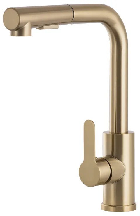 Gamma Side 2, stojanková drezová batéria s výsuvným výtokom h-300, zlatá matná, GMA-BSE2-BG