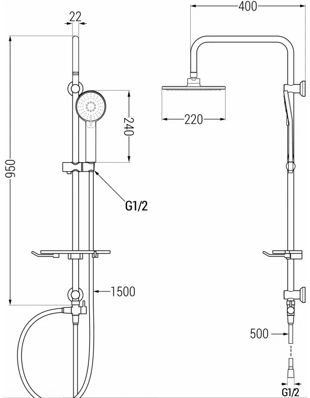 Mexen sprchový set T40 s hornou hlavicou 22 cm, chrómová, 798404093-00
