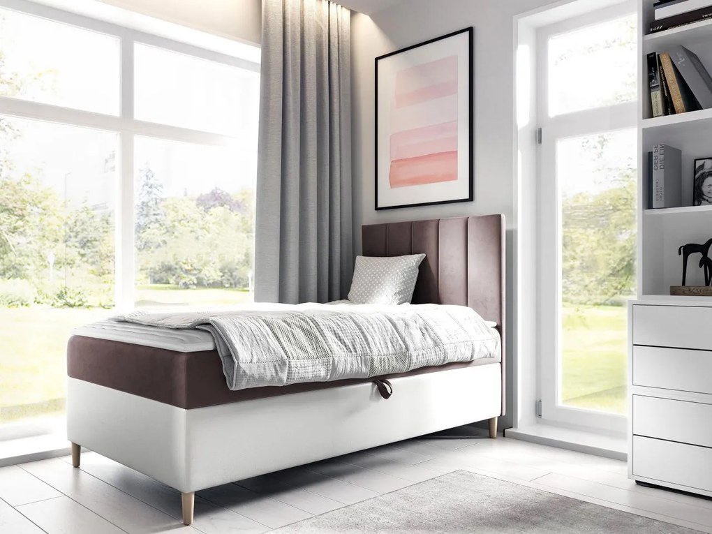 Kontinentálna posteľ Junior Kamire 1, Strana: pravá, Rozmer postele: 80x200, Dostupné poťahy: ekokoža Soft 017 (biela) + Fresh 09