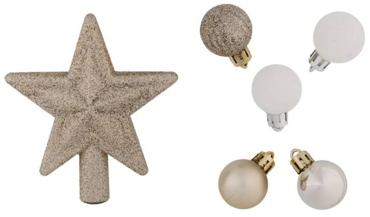 DECOLED Sada ozdôb, guľa 29 x 3 cm, 1x trblietavý hrot, šampanské a biele