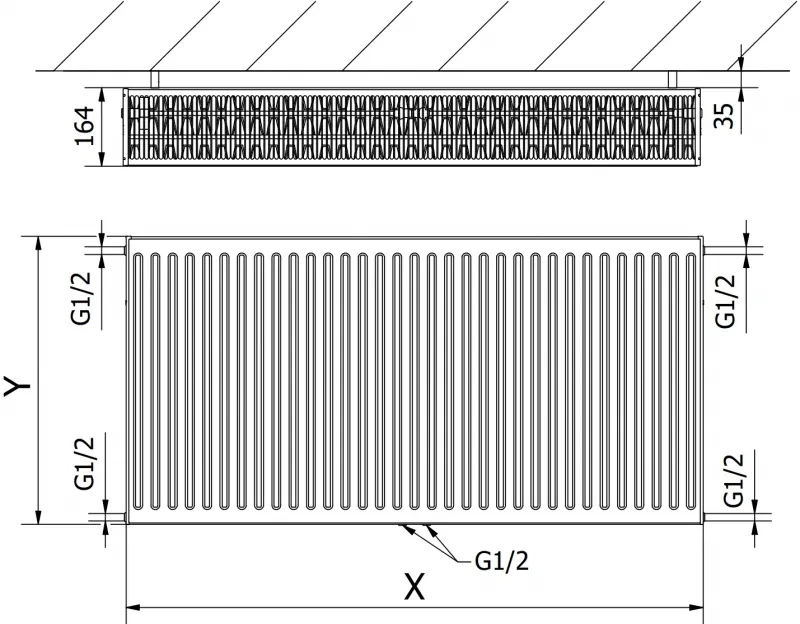 Mexen CC33, panelový radiátor 600 x 1400 mm, spodné stredové pripojenie, 3268 W, antracitová, W6C33-060-140-66