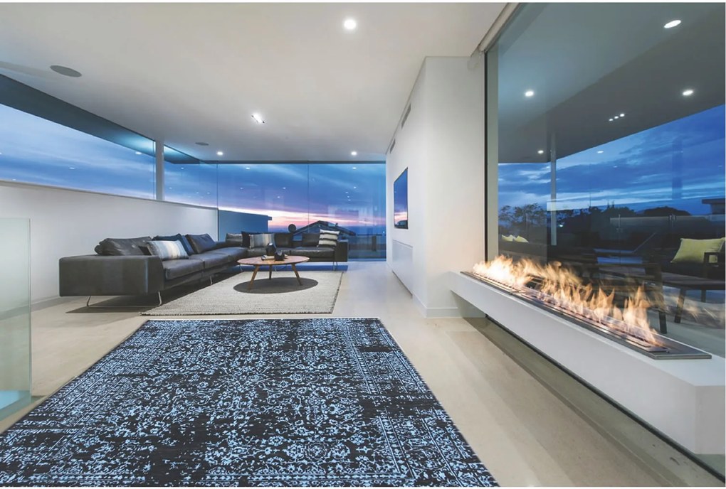 Ručne viazaný kusový koberec Diamond DC-JK 1 Denim blue / aqua, 140x200, modrá, chodba / predsieň, Diamond Carpets India