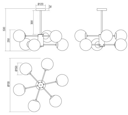 Redo 01-2943 - Luster na tyči MUNDI 6xE14/28W/230V meď