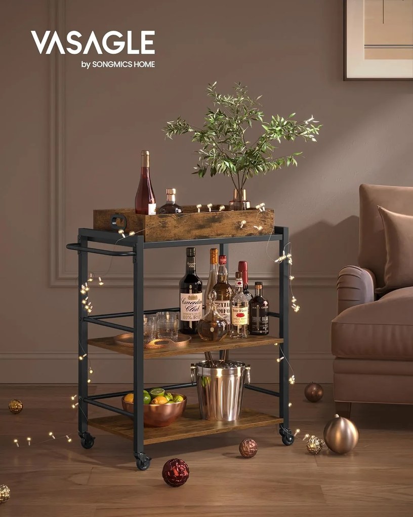 Kuchynský pojazdný regál Vasagle Becky hnedý/čierny