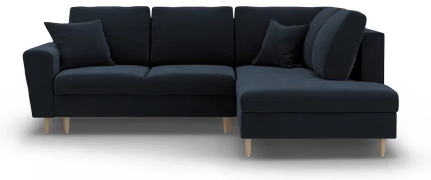 Tmavomodrá zamatová rozkladacia/s úložným priestorom rohová pohovka (pravý roh/do L) Kyoto – Cosmopolitan Design